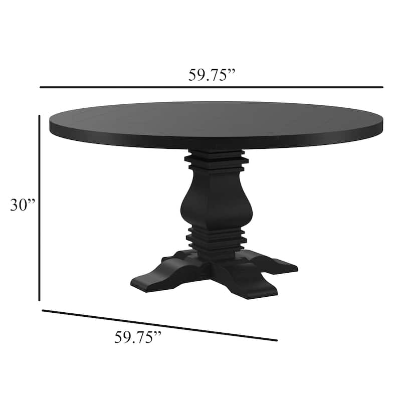 Som Dining Table with Pedestal Base, Antique Style Black 60 Inch Round