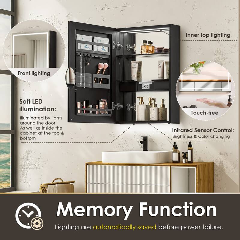 Hesili Rectangular Frameless LED Lighted Bathroom Mirror Medicine Cabinet
