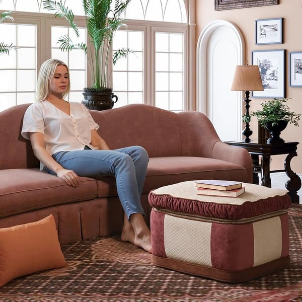 WOWMAX Square Roman Column Pouf Ottoman, Earth-toned Patchwork - Bed Bath & Beyond