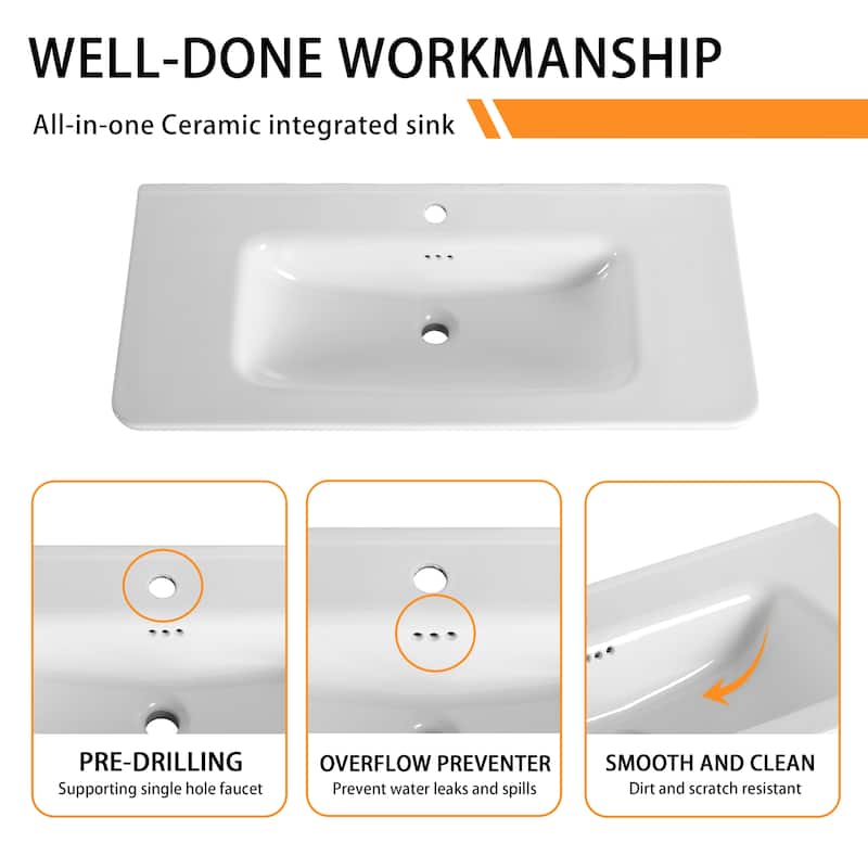 Bathroom Vanity With Sink In 36/40 Inch, Freestanding Bathroom Vanity With Soft Close Door and Adjustable Shelf