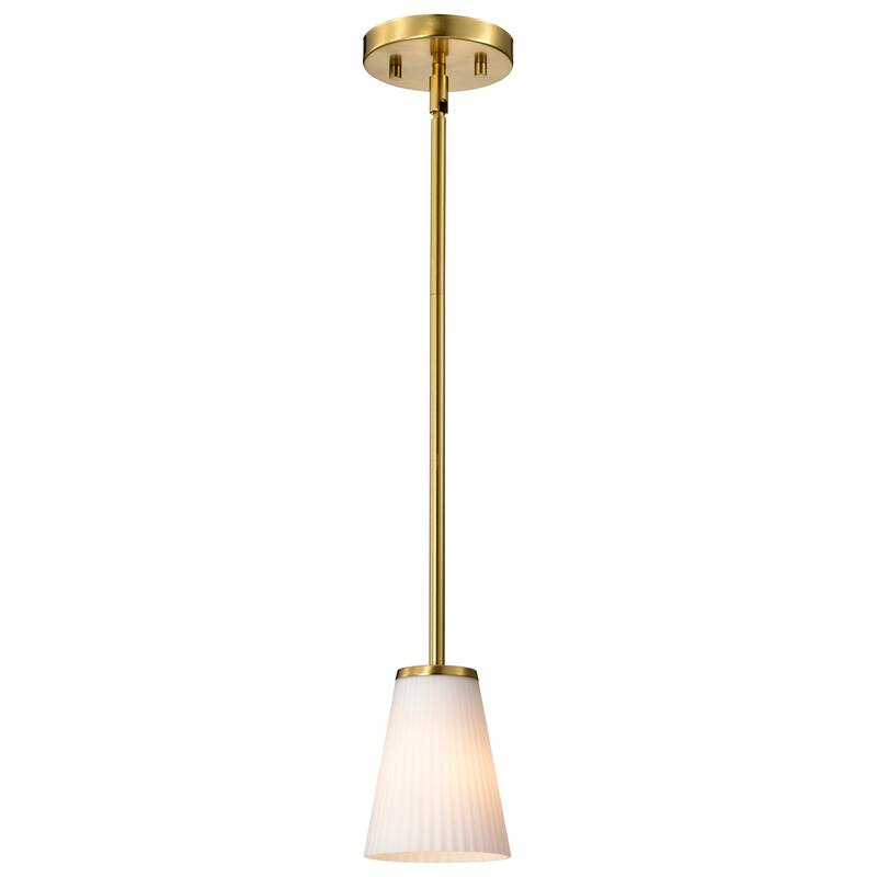 Royale Mini Pendant Burnished Brass Finish Ribbed White Glass - Burnished Brass