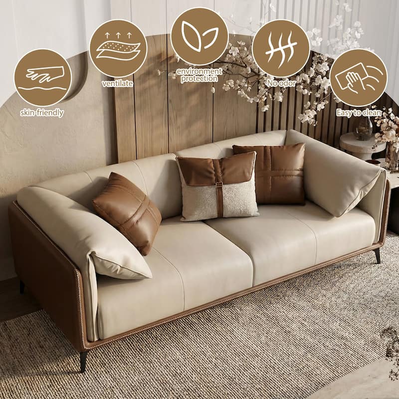 Faux Leather Pillow Top Arm Sofa with Reversible Cushions - 2-seater