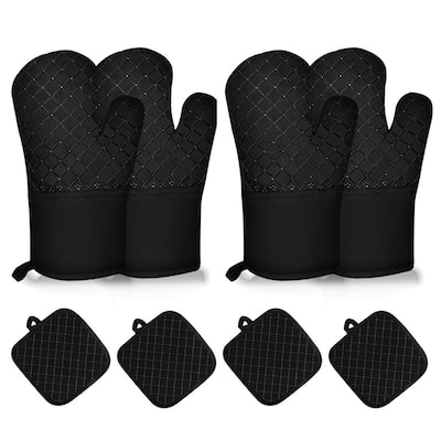 Heat Resistant Oven Mitts & Pan Rack Set BBQ Grill Gloves for Cooking, Baking - N/A