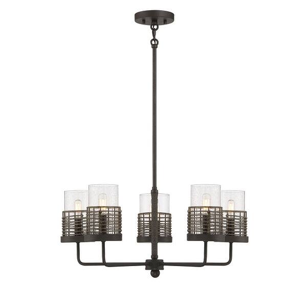 slide 2 of 5, Gunsmoke with Gray Rattan Five Light Convertible Semi-Flush from the Granada Collection
