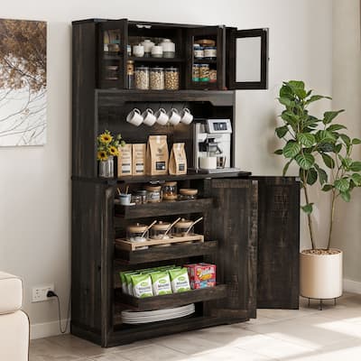 Moasis 71" Tall Buffet Hutch Kitchen Pantry Storage Cabinet with Charging Station And Storage Drawers