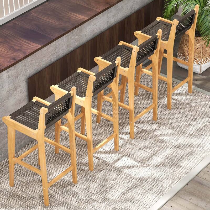 Costway 1/2/4 PCS 30" Teak Wood Bar Chair with Backrest & Footrest Bar