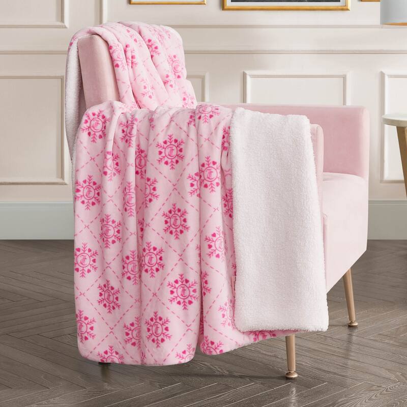 Juicy Couture Plush Reversible Sherpa Throw Blanket