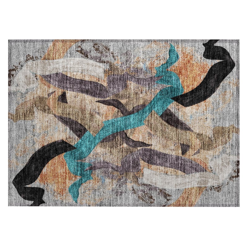 Machine Washable Indoor/Outdoor Contemporary Brushstrokes Chantille Rug