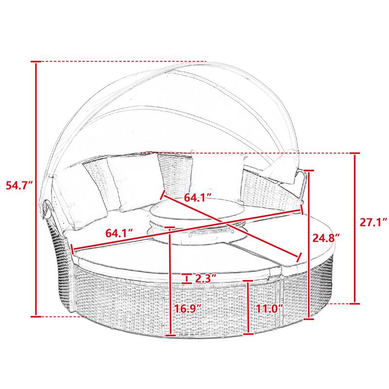 Outdoor Daybed with Adjustable Canopy & Convertible Design