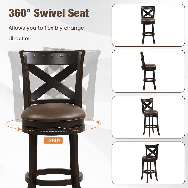 Gymax 31'' Swivel Bar Stool Set of 2 Bar Height PU Leather Seat Rubber