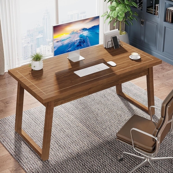 55 Inches Solid Wood Computer Desk with Drawer - On Sale - Bed