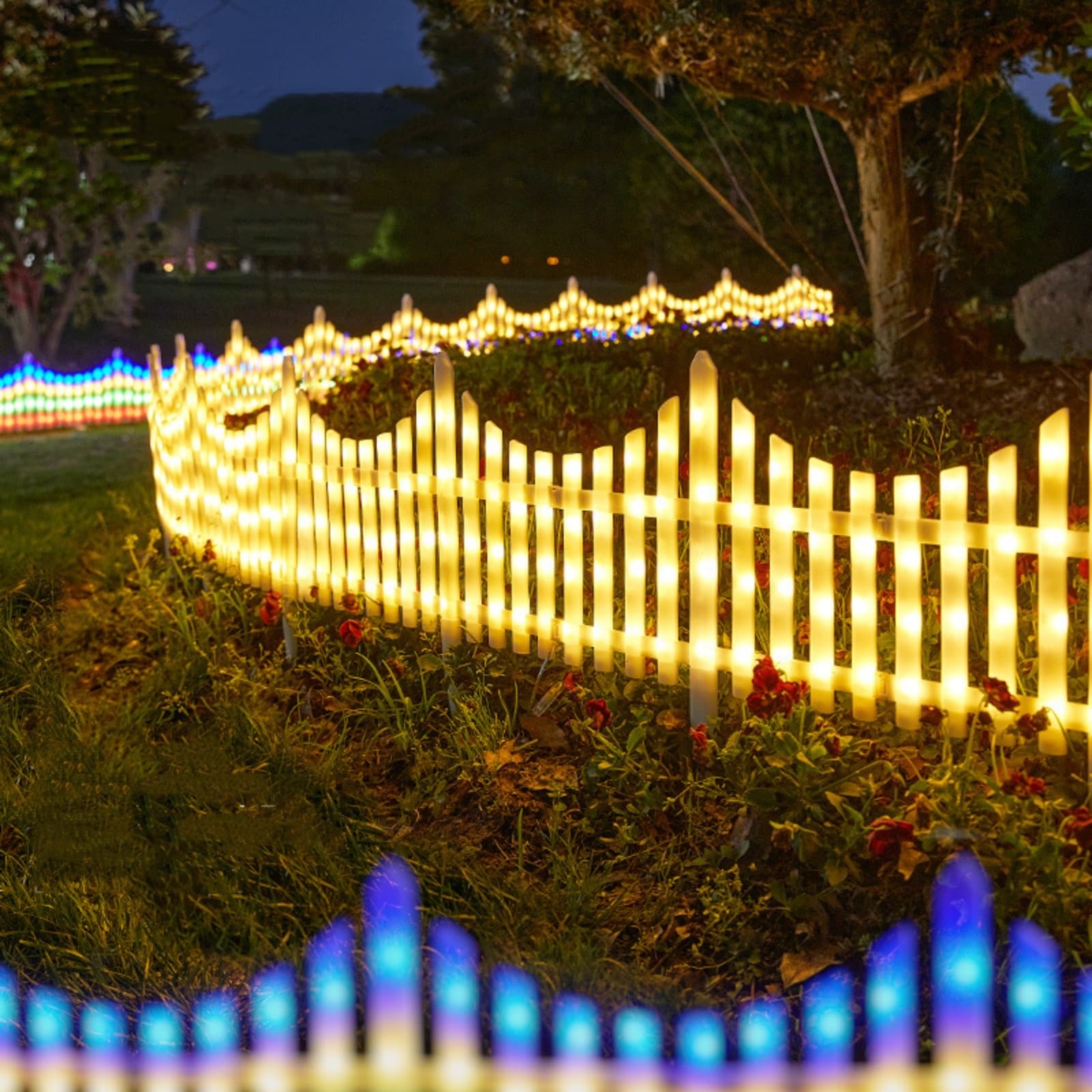 LED Christmas Decorations Light Fence Lights for Holiday. White 8 Pcs A3088
