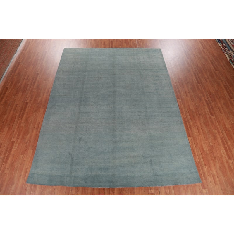 Hand Knotted Oriental 100% Wool Carpet Modern Solid Navy Blue & Blues Gabbeh Area Rug - 13' 0'' X 9' 10''