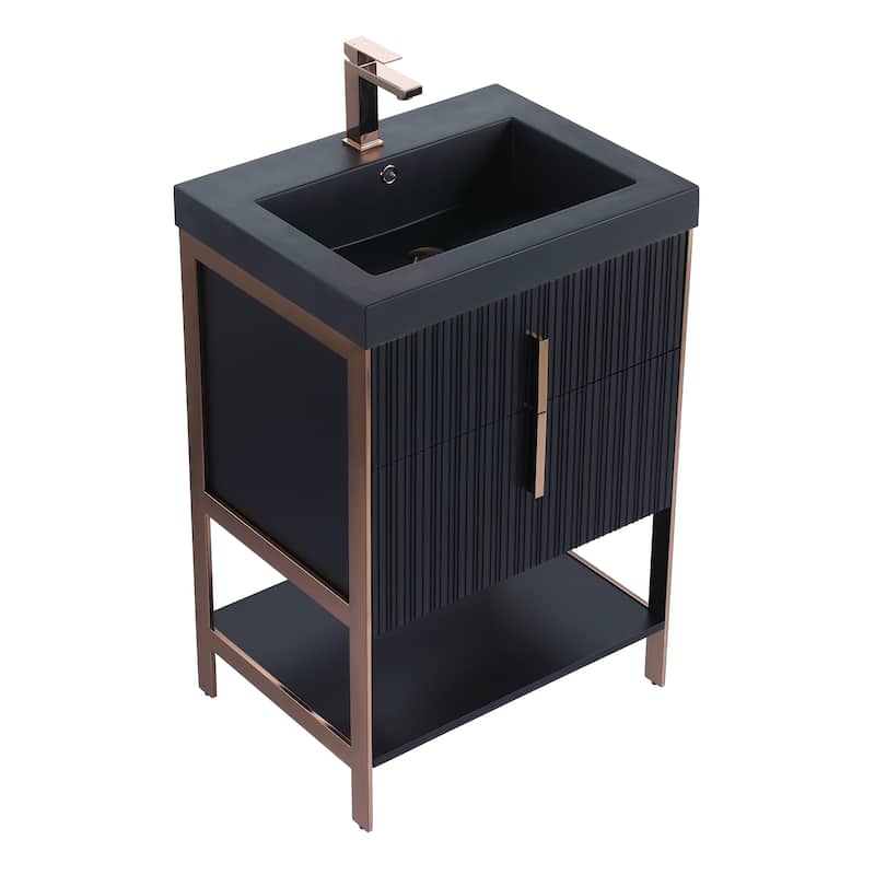 Fine Fixtures Serenity Modern Bathroom Vanity with Black Gel Acrylic Top