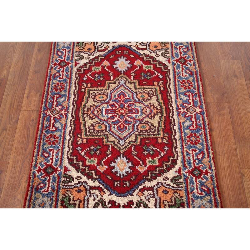 Red Heriz Serapi Indian Accent Rug Hand-Knotted Wool Carpet - 2'0" x 3'0"