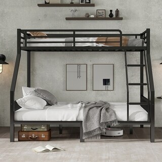 Twin XL Over Queen Metal Bunk Bed with Ladder and Slats Support - Bed ...