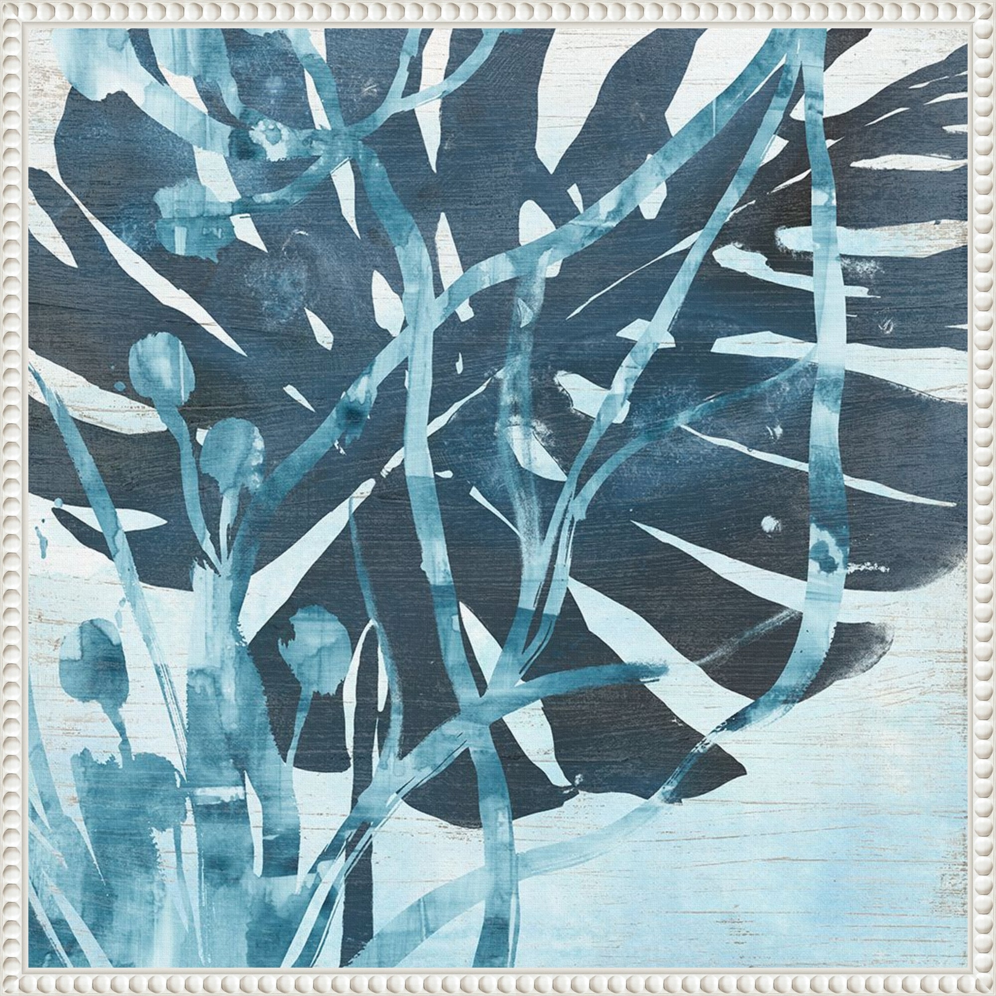 Water Palms I by June Erica Vess Framed Canvas Wall Art Print - Sylvie Beaded White