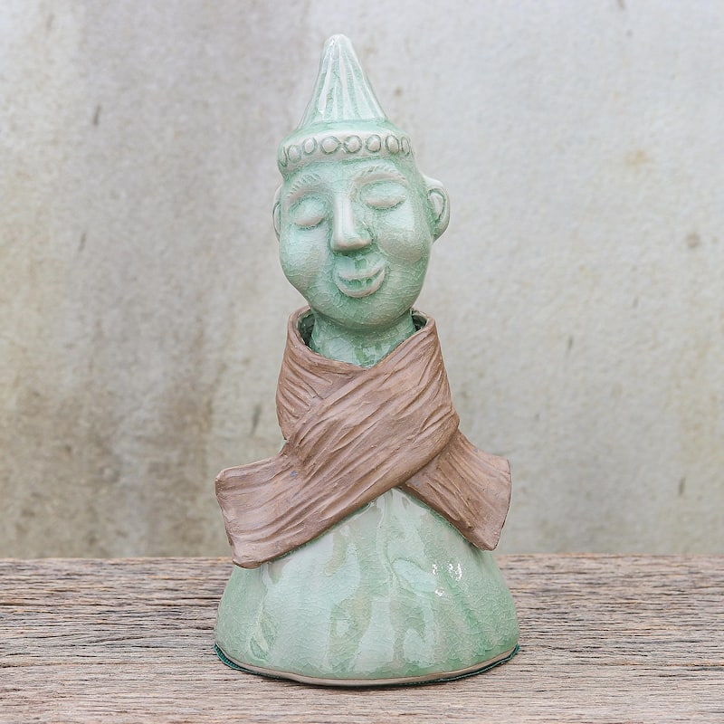 Novica Handmade Hill Tribe Man Celadon Ceramic Sculpture