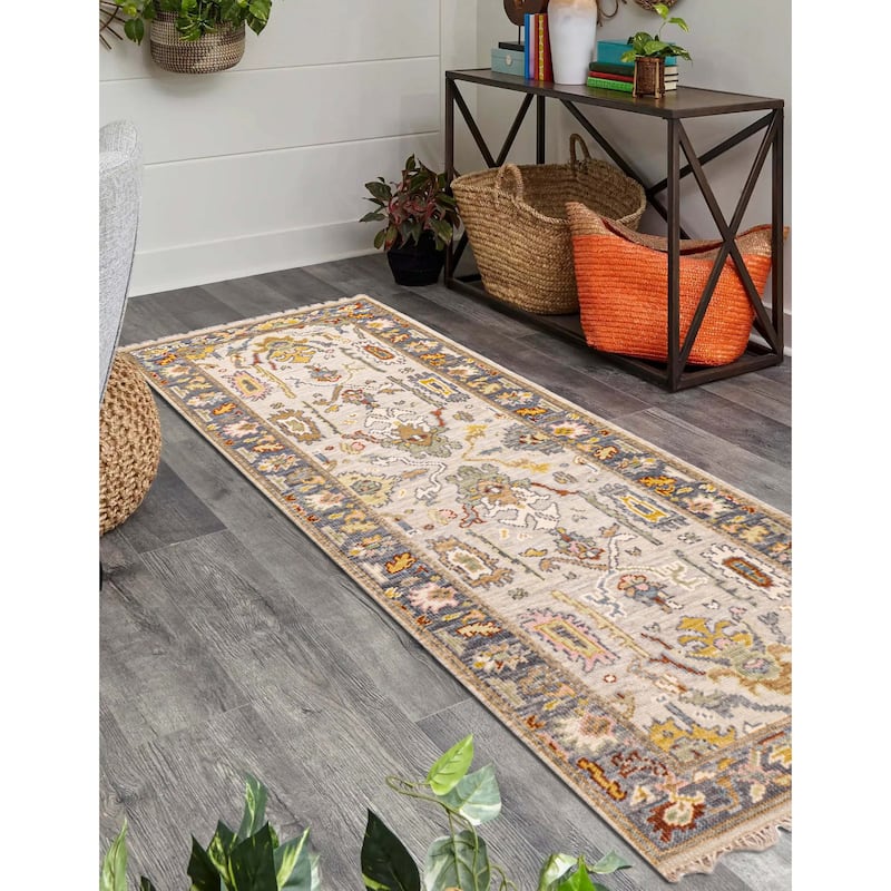 ECARPETGALLERY Hand-knotted Modern Oushak Light Grey Wool Rug - 2'8 x 7'11