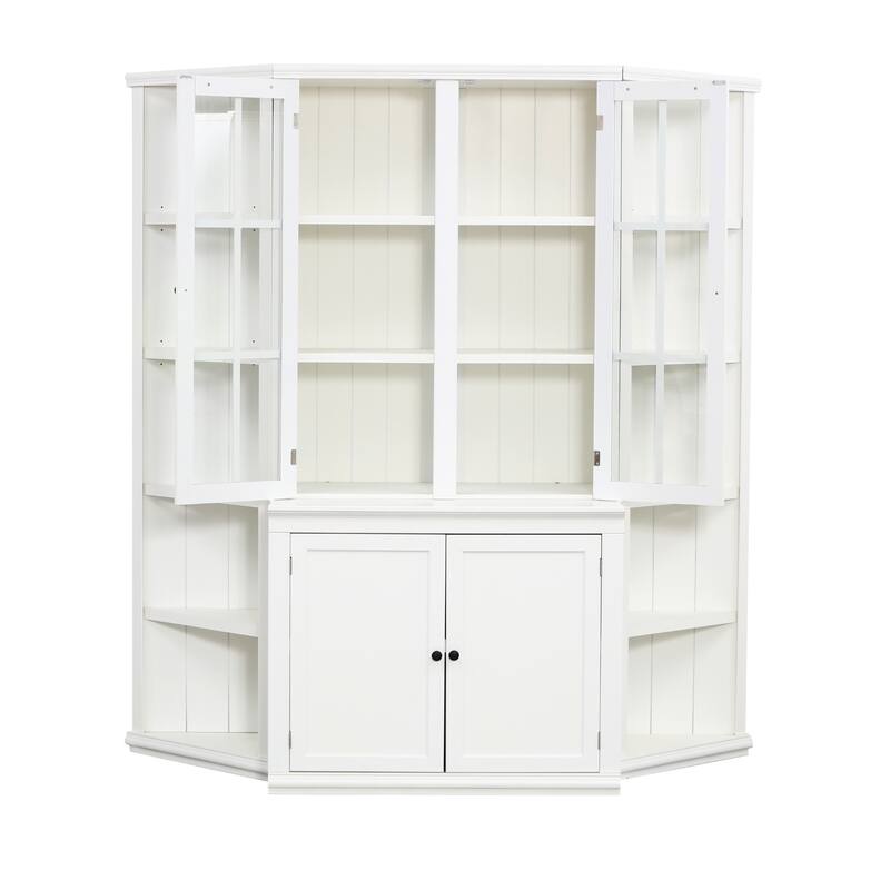 Modular White Curio Bookcase Cabinet w/Glass Doors Buffet Display