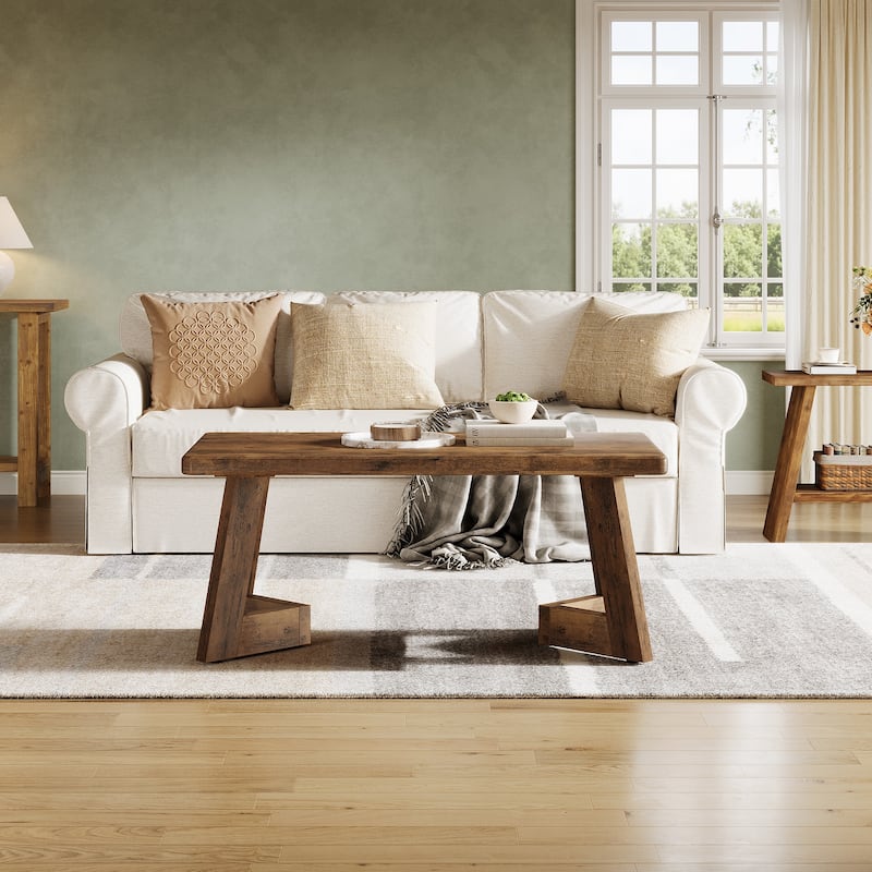 47-inch Farmhouse Wooden Coffee Table for Living Room