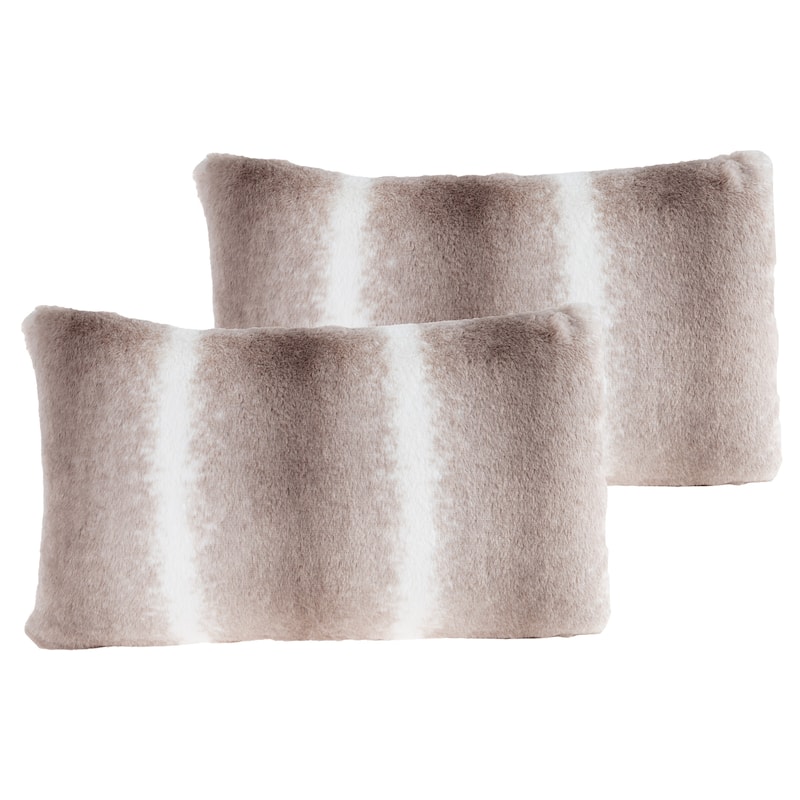 Hastings Home 2 Pack Faux Fur Pillows, Gray/White