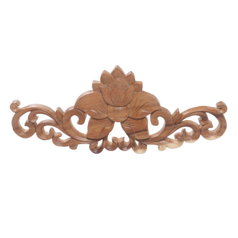 Handmade Lotus Vine Wood Relief Panel (Indonesia) - 7.75" H x 19.25" W x 1.2" D
