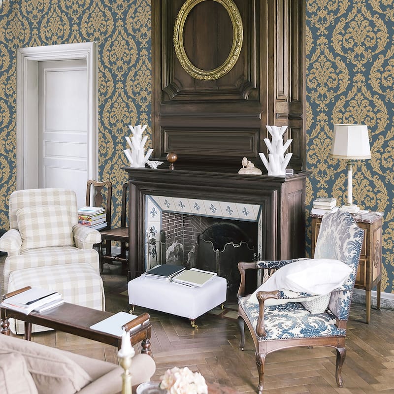 Galerie Wallcoverings Palazzo 2 Collection Silk Damask Vinyl on Non-woven Shimmer Wallpaper Roll