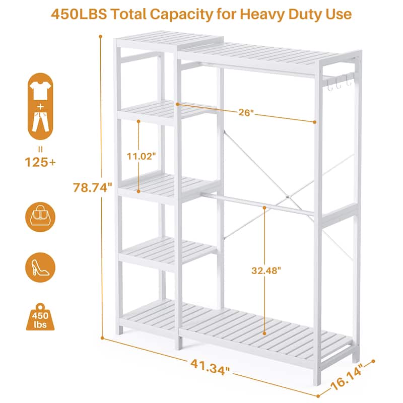 Bamboo Closet System Clothes Rack, Large Freestanding Garment Rack Clothing Rack for Hanging Clothes