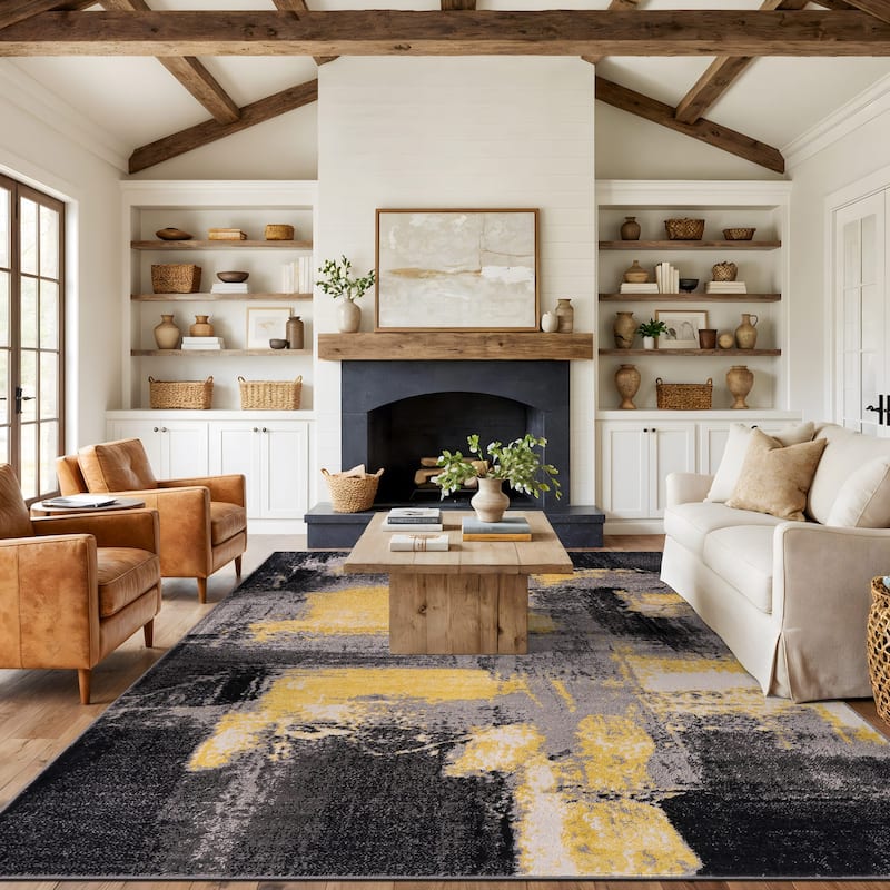 World Rug Gallery Contemporary Abstract Watercolor Yellow Area Rug