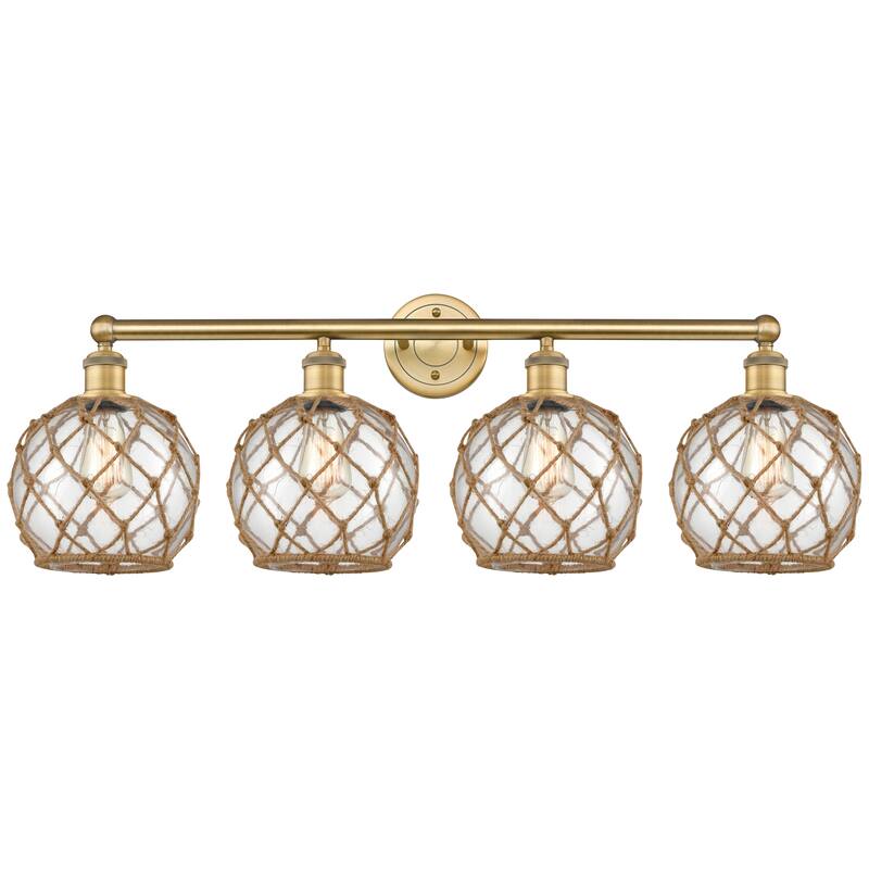 Innovations Lighting Endless Possibilities Edison - Farmhouse Rope - 4 Light 35" Bath Vanity Light - Brushed Brass/Clear Glass with Brown Rope