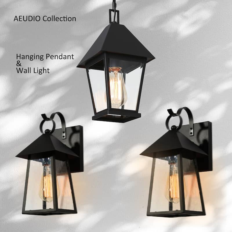 Traditional Coastal Black Lantern Wall Sconce with Seeded Glass shade Modern 1-light Outdoor Wall Light LED Compatible