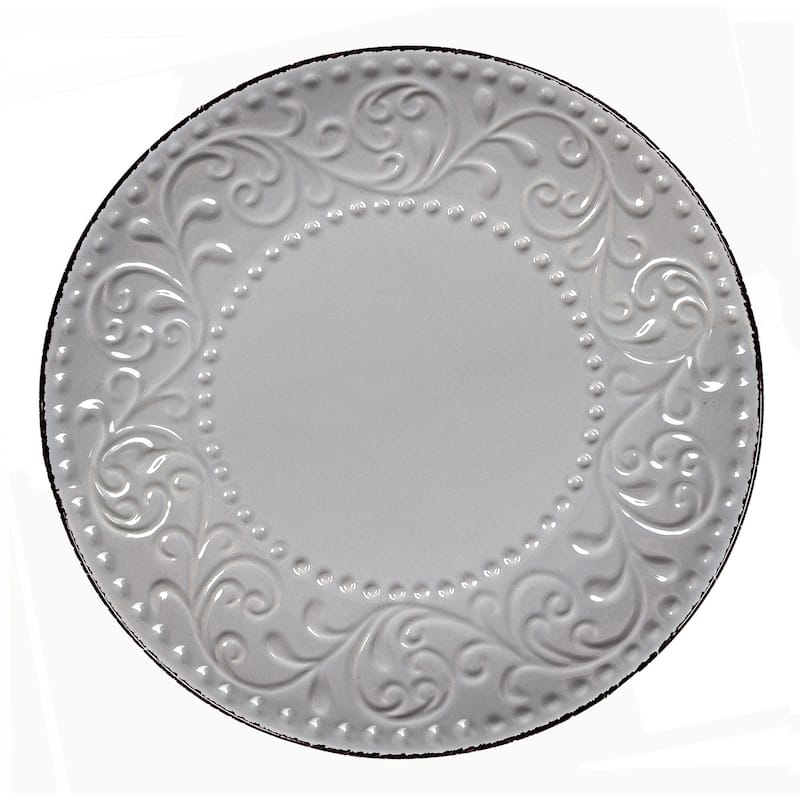Lorren Home Trends 16 Piece Stoneware Scroll Dinnerware Set-Gray