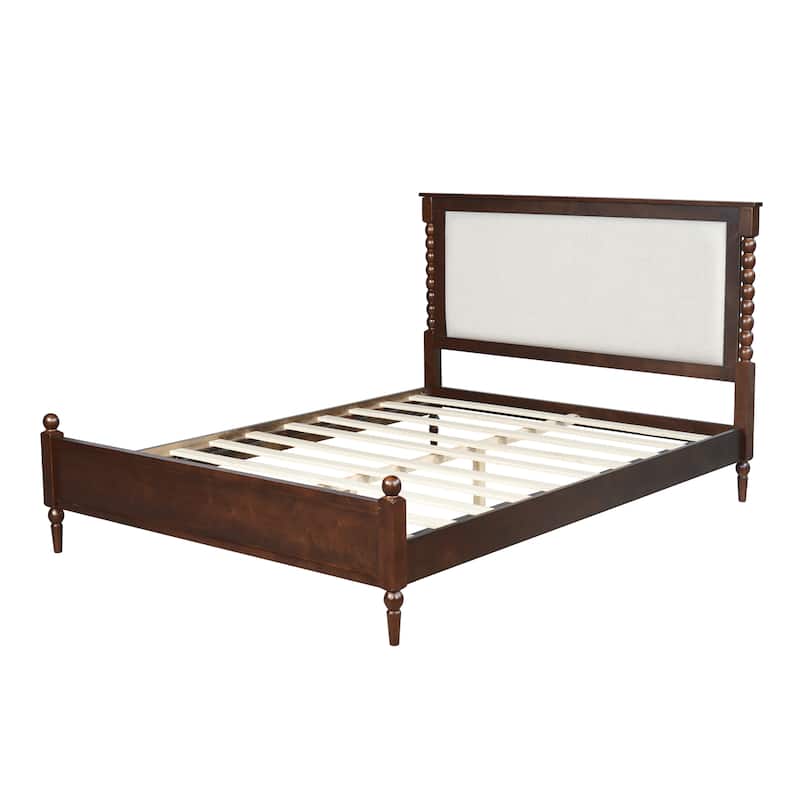 Christopher Knight Home - Traditional Wooden Platform Bed with Upholstered Headboard and Spindle Accent Design