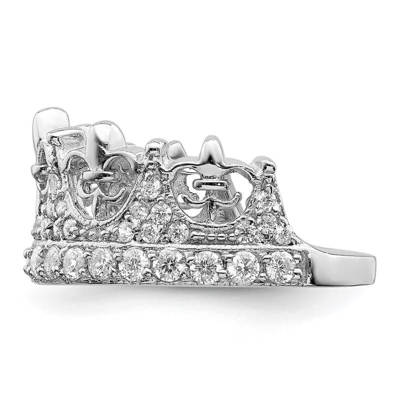 Curata 925 Sterling Silver Polished Open back Fleur de lis Crown CZ Cubic Zirconia Simulated Diamond Ring