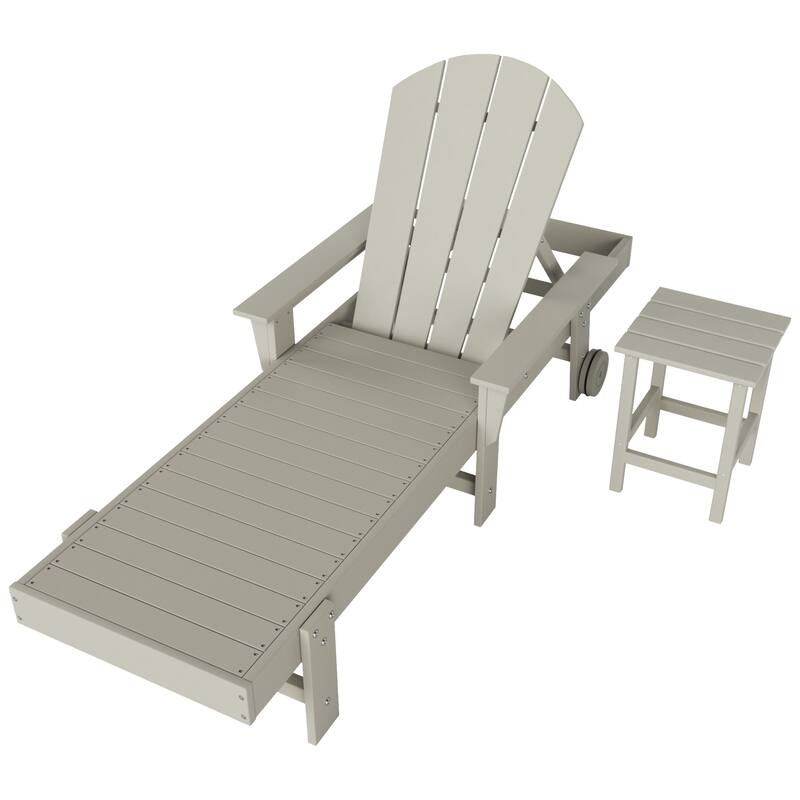 Polytrends Laguna Hdpe All Weather Outdoor Patio Pool Reclining Chaise Lounge With Side Table (2-Piece Set)