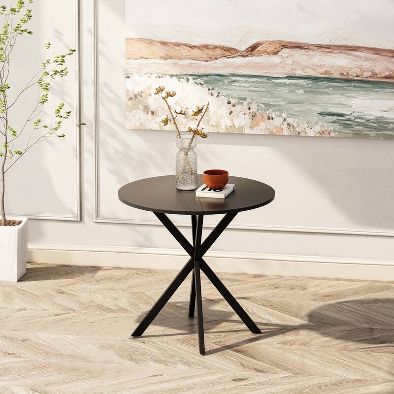 Modern Cross Leg Round Dining Table with Matte Finish Iron Legs