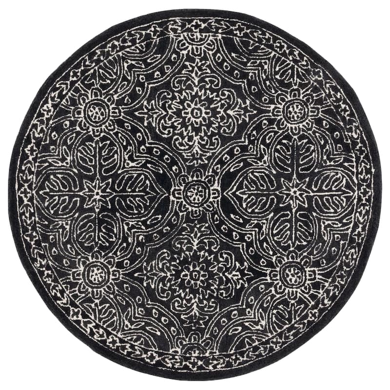 Lauren Ralph Lauren Handmade Etienne French Country Geometric Wool Rug - 5' Round - Black/Ivory