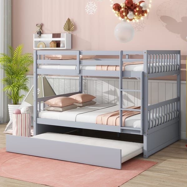 slide 2 of 68, Full Over Full Bunk Wood Bed With Twin Trundle Light Grey