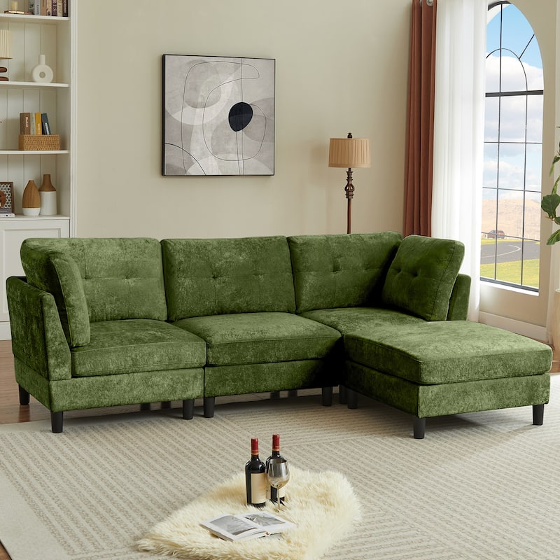 99.4" Chenille High Armrest L Shaped Sofa with Ottoman