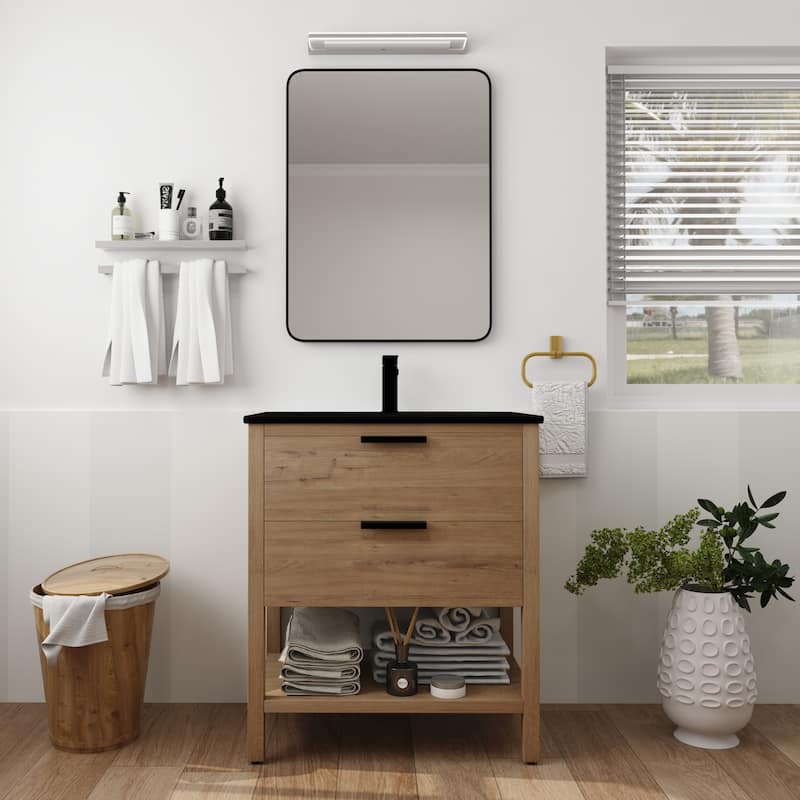 30 Inch Bathroom Vanity Plywood With 2 Drawers - Imitative Oak