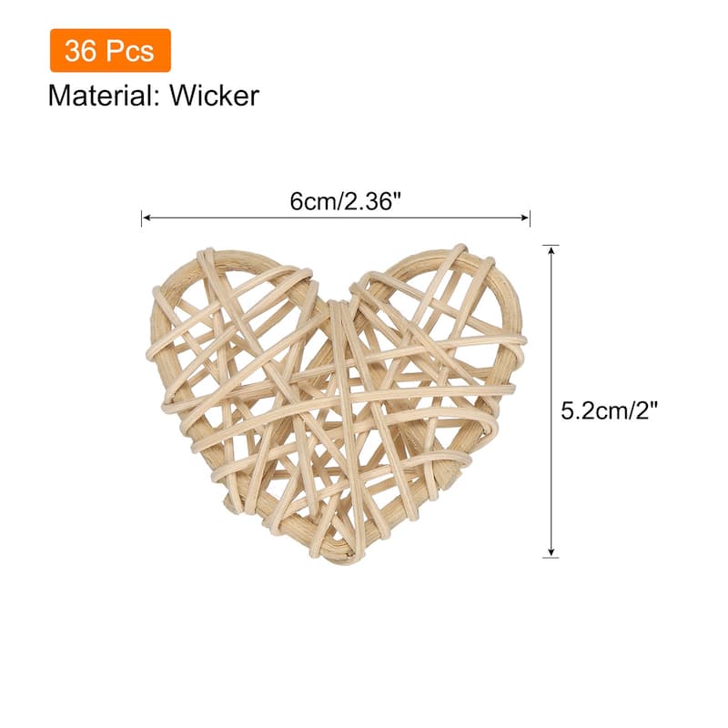 12Pcs Heart Rattan Ball Vase Filler Home Decoration 2.36 in - Original Wood