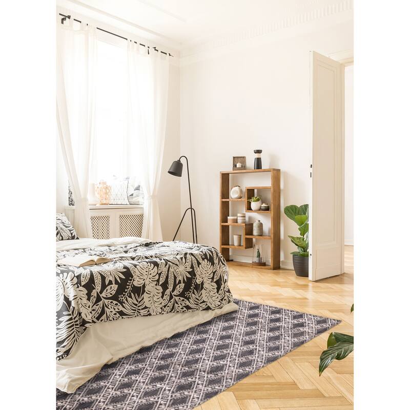 ECARPETGALLERY Hand Loomed Elysian Dark Grey, Light Grey Viscose, Wool Rug - 5'10 x 8'8