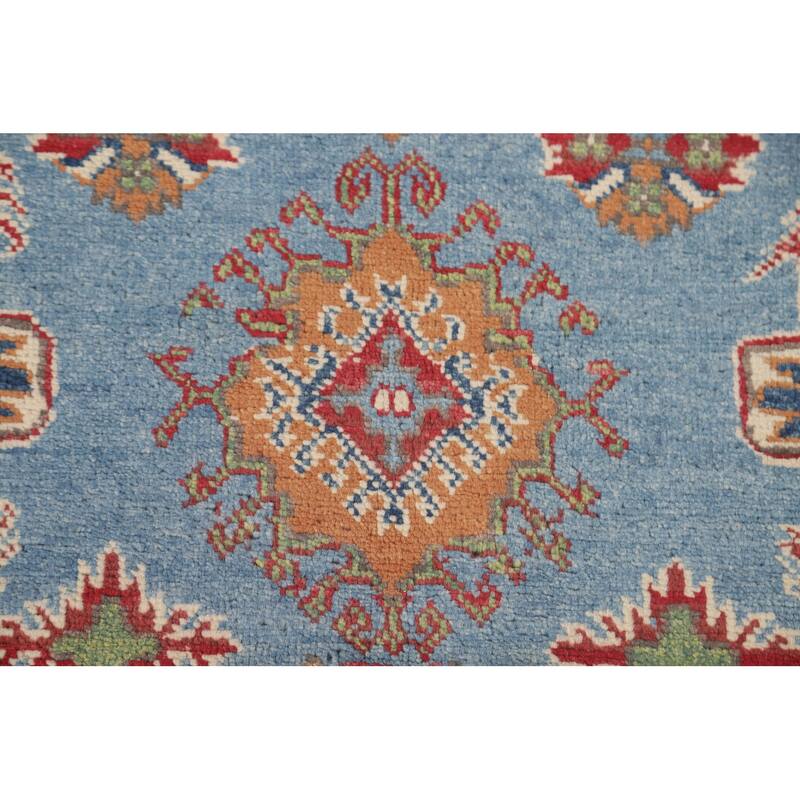 Light Blue Kazak Area Rug Hand-Knotted Bedroom Wool Carpet - 4'10" x 6'7"