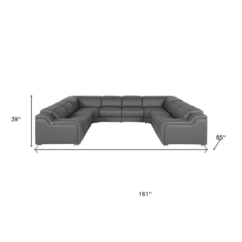 HomeRoots Black Italian Leather Power Reclining U Shaped Eight Piece Corner Sectional With Console