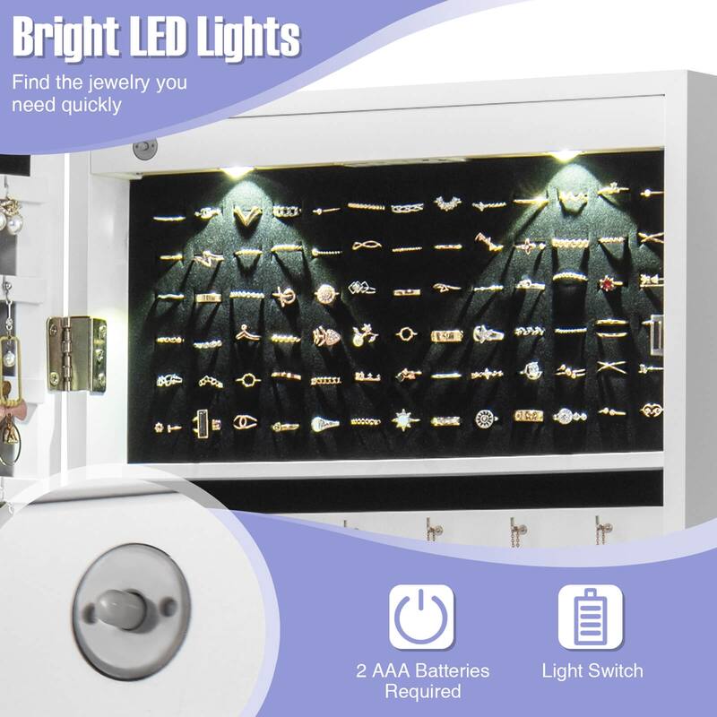 Costway Mirror Jewelry Cabinet with Full Length Clear Mirror & - 14.5" x 4" x 48.5"/50.5" (L x W x H)