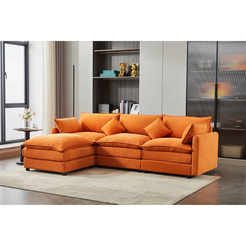Minimalist Chenille Modular Sectional Sofa, 3-Seater L-Shaped Couch with Movable Ottoman, Upholstered Sofa for Living Room
