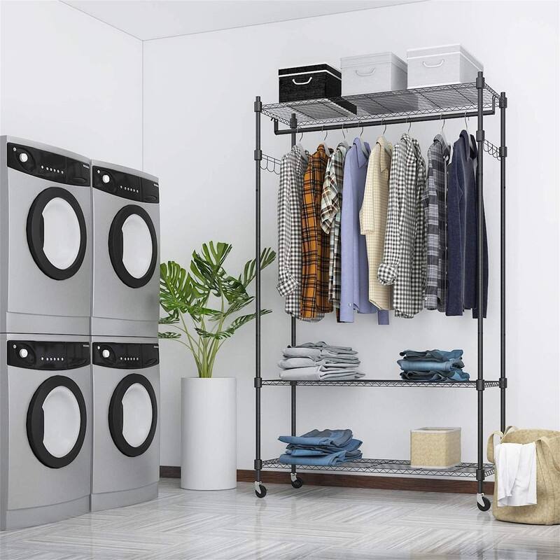 Rolling Garment Rack with Adjustable Wire Shelf - 17.6"D x 46.8"W x 74.1"H