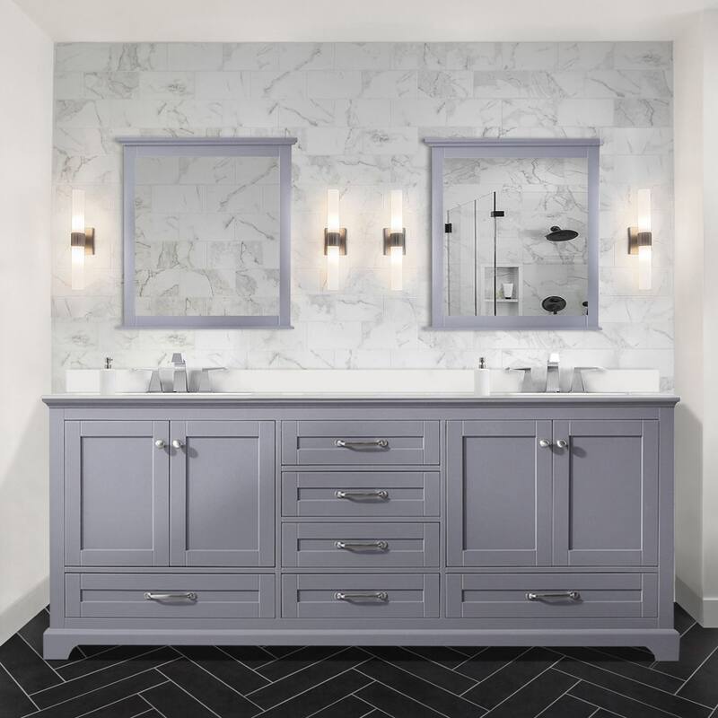 Dukes 80 in. W x 22 in. D Dark Grey Double Bath Vanity, White Quartz Top, Faucet Set, and 30 in. Mirrors - Grey - Brushed Nickel Finish - Double Vanities
