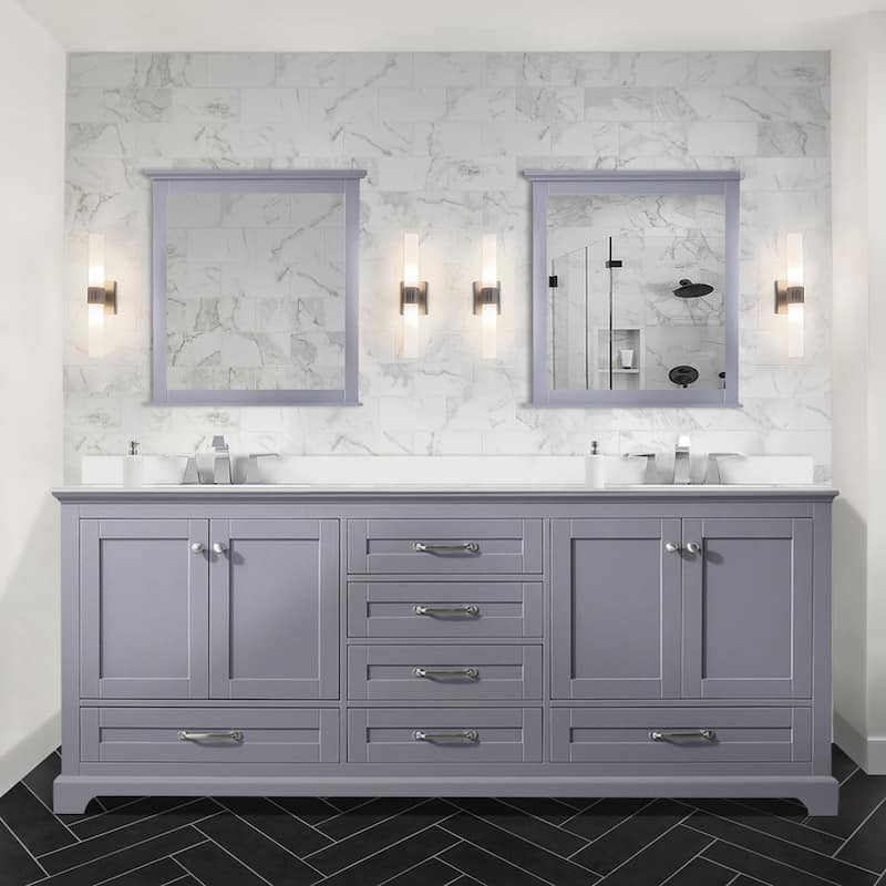 Dukes 80 in. W x 22 in. D Dark Grey Double Bath Vanity and White Quartz Top - Grey - Brushed Nickel Finish - Double Vanities